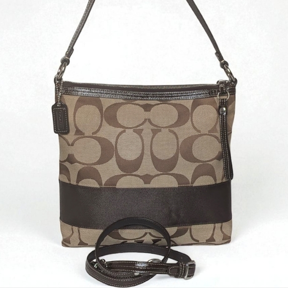Coach Handbags - Authentic COACH F13674 Signature Crossbody Shoulder Bag Brown Canvas Leather